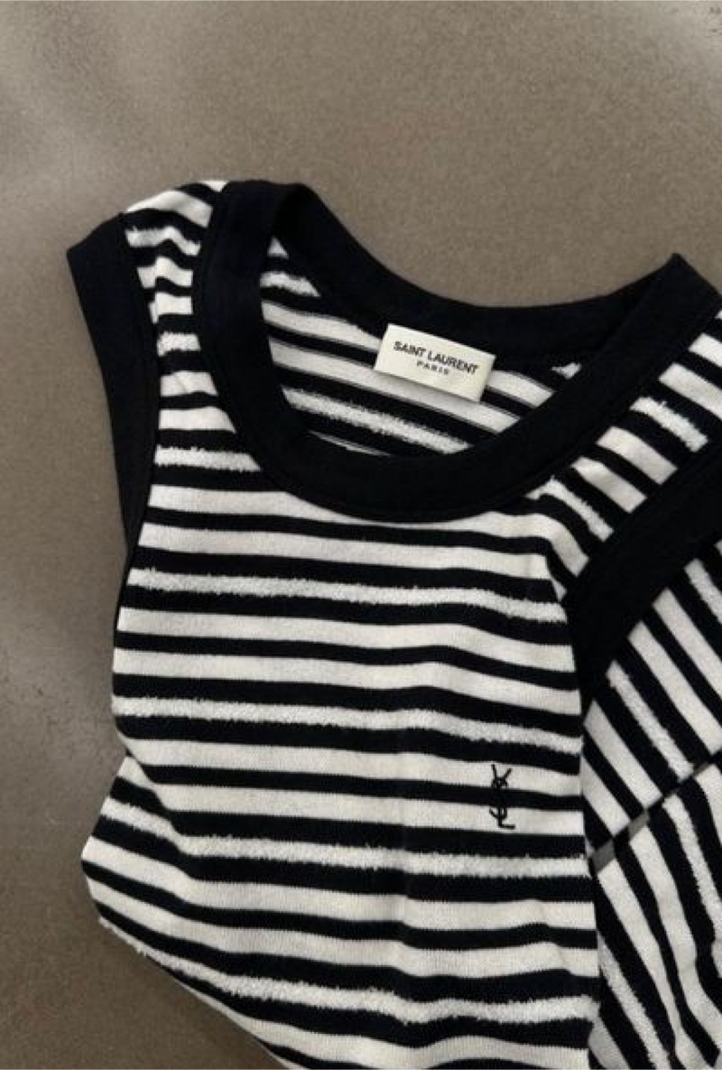 Logo embroidered striped top