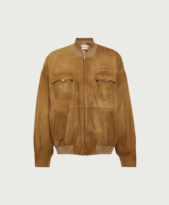 Logo Suede Bomber Jacket Miu Miu