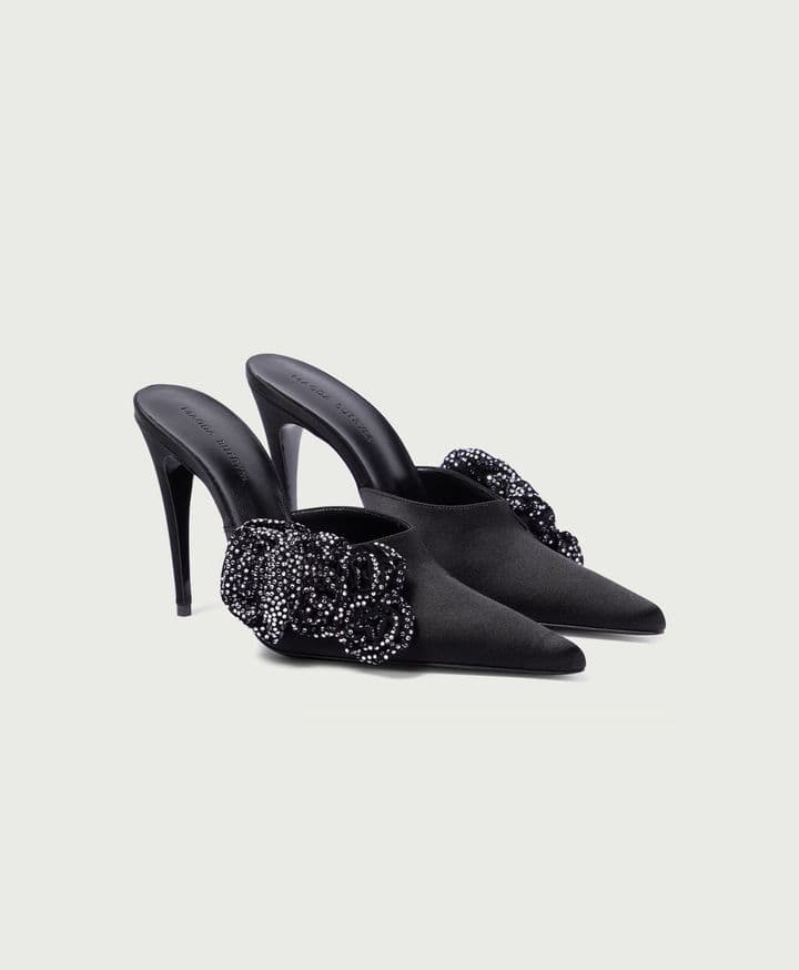 Magda Butrym Floral Appliqué Satin Mules