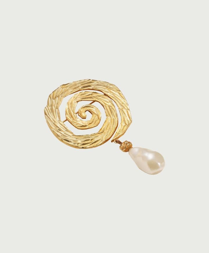 Susan Caplan Vintage YSL Gold-Plated Faux Pearl Brooch