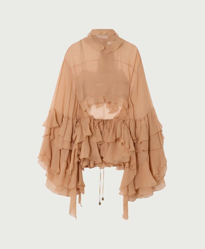 Cutout Ruffled Silk-Crepon Turtleneck Blouse Chloe 