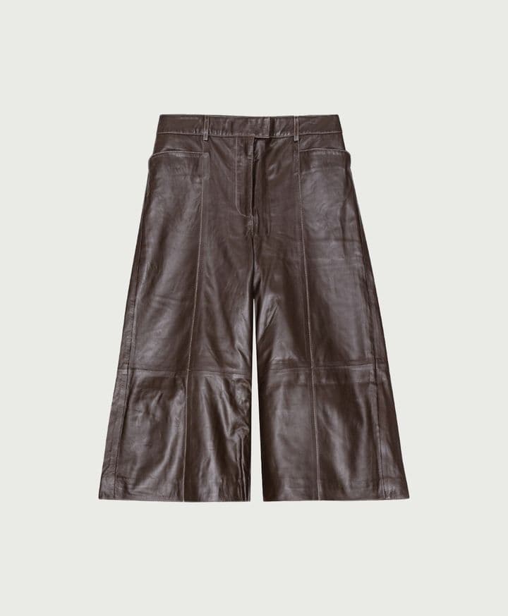 Short Wide Leather Pants Brown Remain