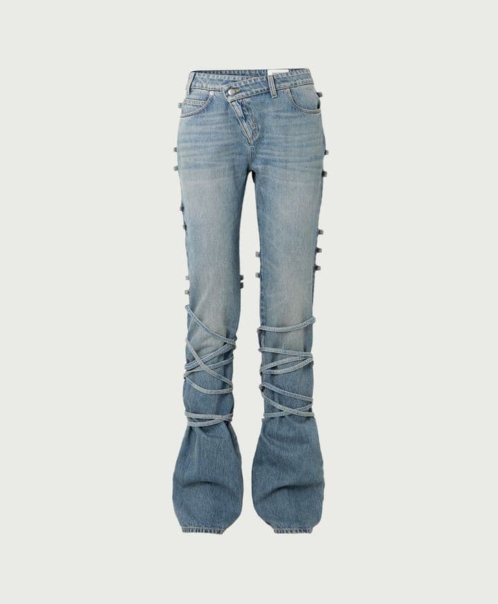 Asymmetric Knotted Mid-Rise Flared Jeans Alexander McQueen