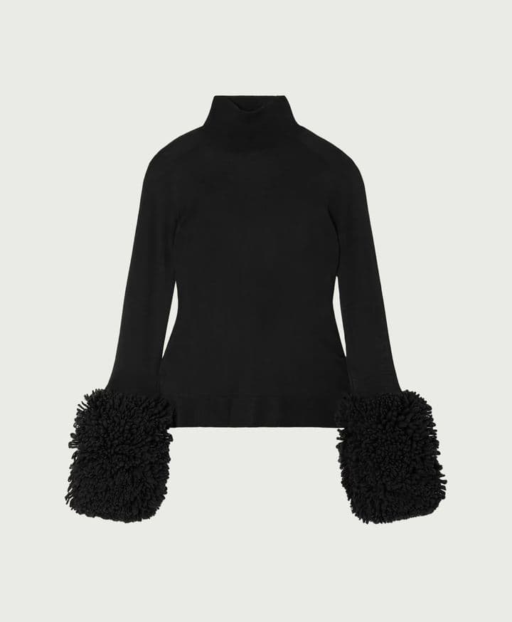 Bouclé-Trimmed Wool Turtleneck Sweater Alaia