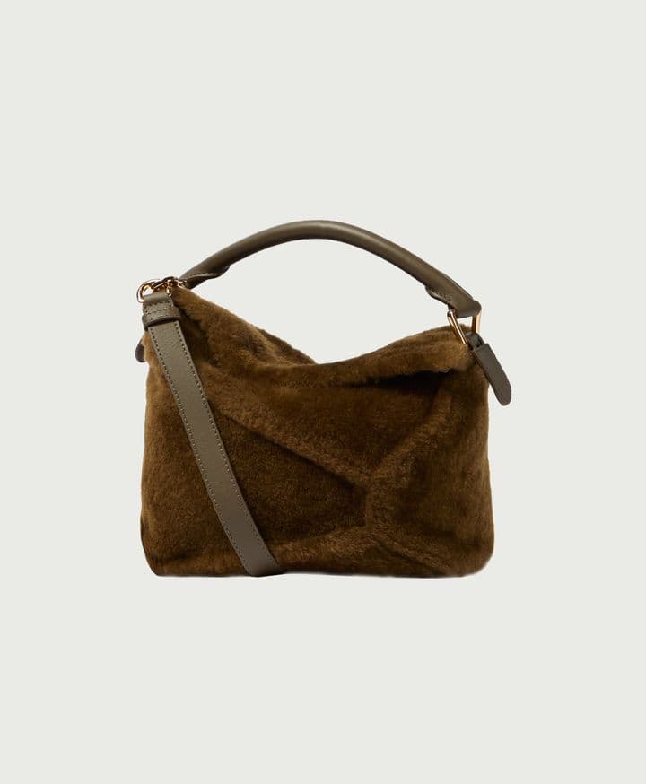 Puzzle Edge Shearling Shoulder Bag