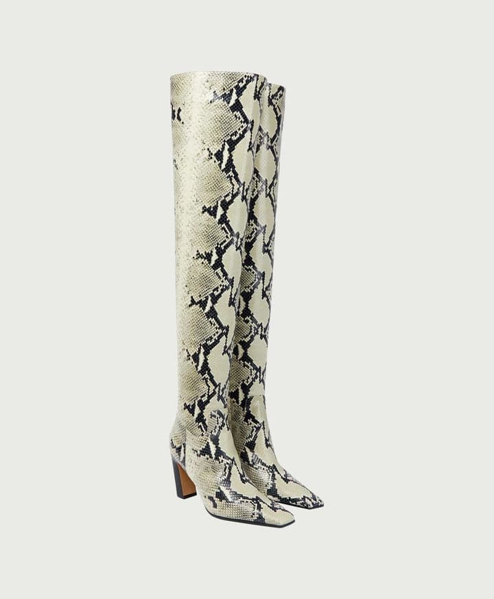 Snake-Effect Leather Knee-High Boots