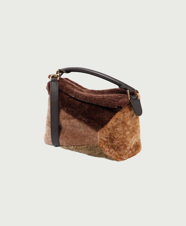  Loewe Puzzle Edge Small Shearling Shoulder Bag