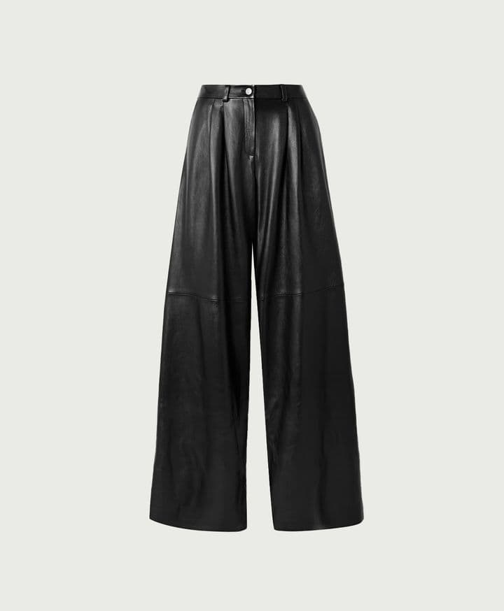 Pleated Leather Wide-Leg Pants