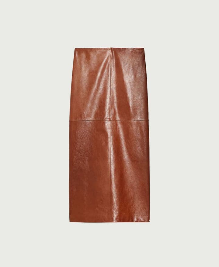 Nappa-Leather Midi Skirt