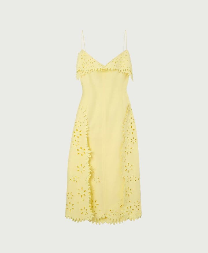 Bottega Veneta Yellow Embroidered Midi Dress