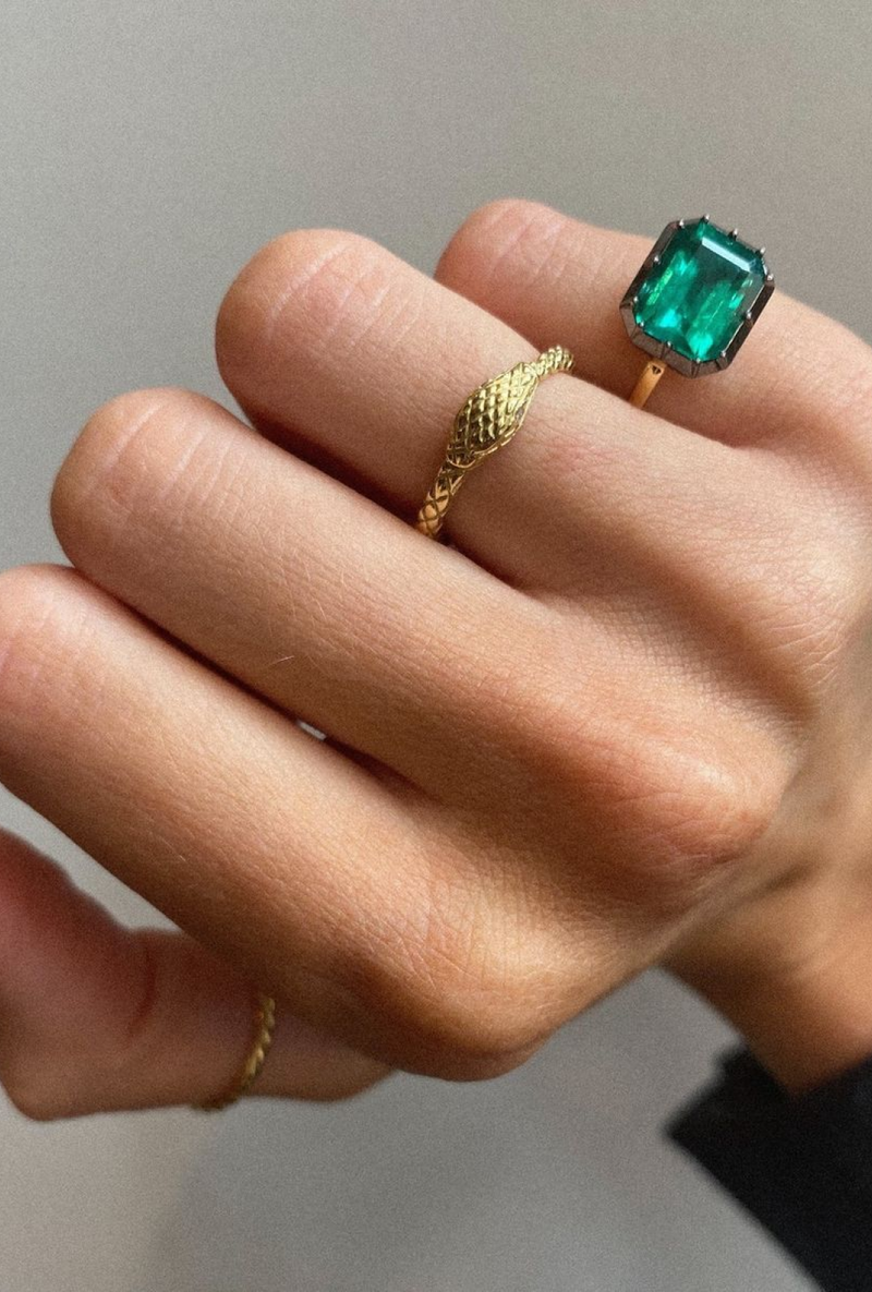 Signature Emerald East-West Button Back Ring