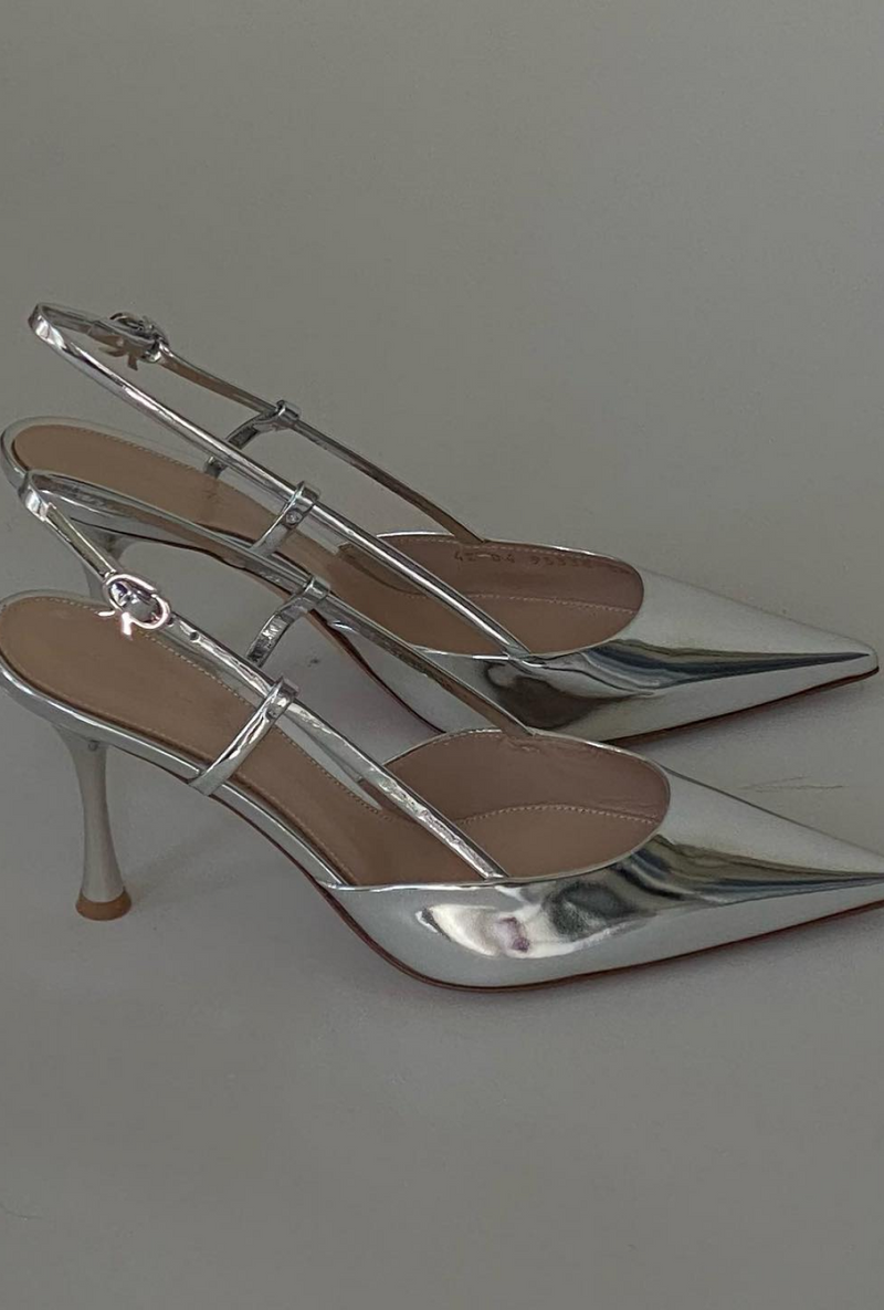 Slingback 85 metallic leather heels