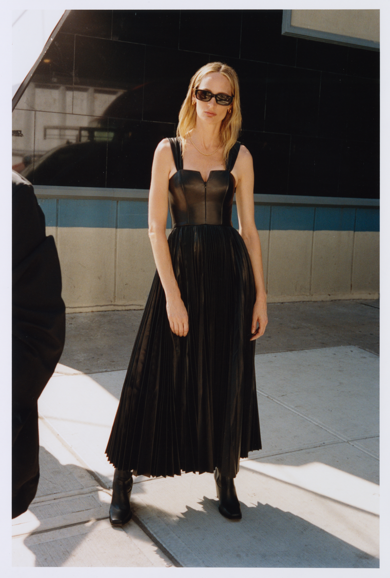 Corset-Detailed Leather Midi Dress – Luminaireco