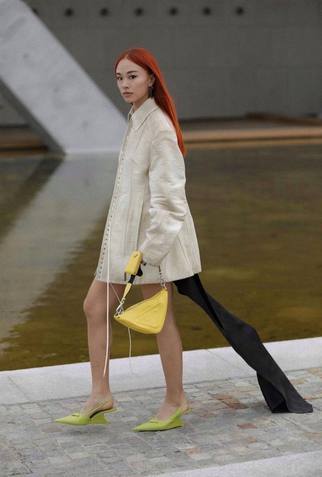 Sunny Yellow Prada Triangle Leather Shoulder Bag